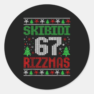Sticker Rond Skibidi 67 Rizzmas Drôle Six Sept Meme Noël