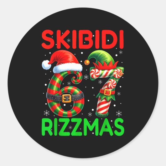 Sticker Rond Skibidi 67 Rizzmas Funny Six Seven Meme Christmas  (Devant)