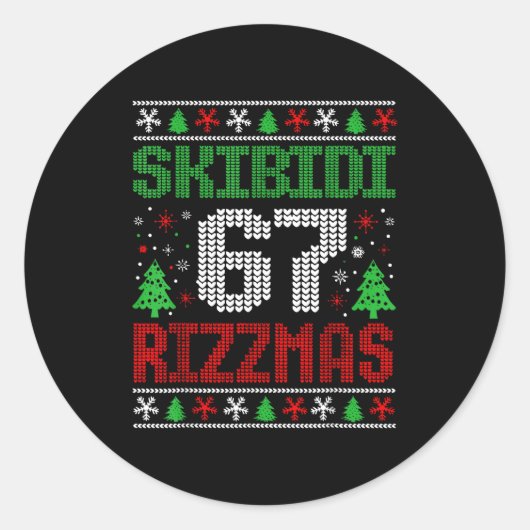 Sticker Rond Skibidi 67 Rizzmas Funny Six Seven Meme Christmas (Devant)