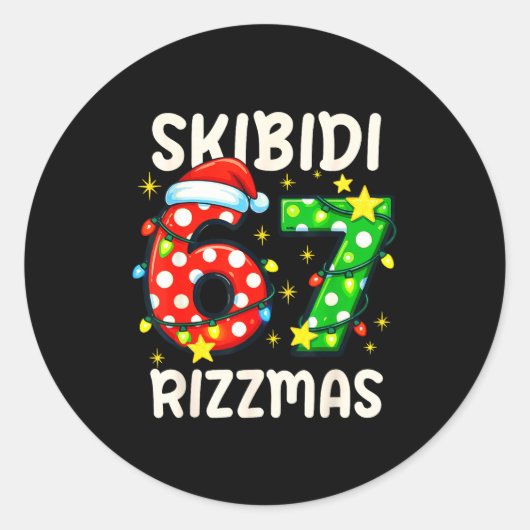 Sticker Rond Skibidi 67 Rizzmas Funny Six Seven Meme Christmas  (Devant)