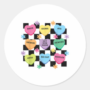 Sticker Rond Skibidi Bruh Ohio Coeurs Demurs Funny Valentines D