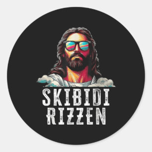 Sticker Rond Skibidi Rizzen Drôle Jésus Portant Des Gles Pour M