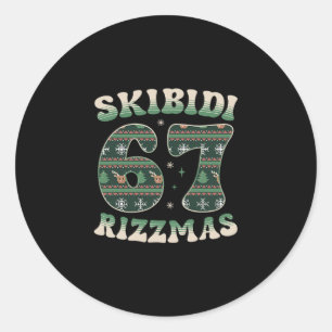 Sticker Rond Skibidi Rizzmas 67 Six Seven Meme Noël dégueu F