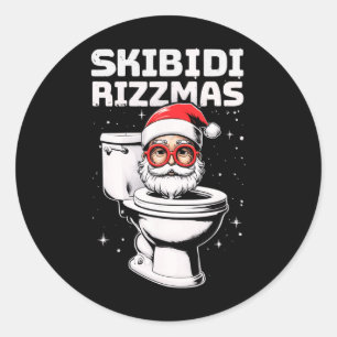 Sticker Rond Skibidi Rizzmas Drôle Toilette Père Noël Eléphant