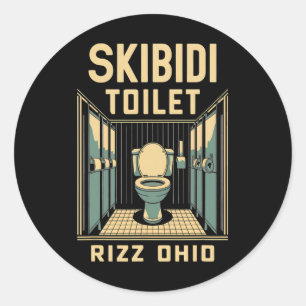 Sticker Rond Skibidi Toilet Rizz Ohio Amusant Mème Retro Vintag