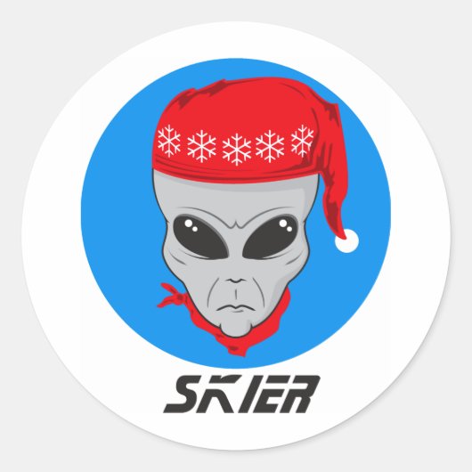Sticker Rond Skier Alien (Devant)