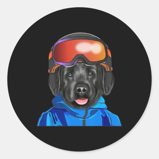 Sticker Rond Skier Noir Russe Terrier Snowboard Chien Pour M (Devant)