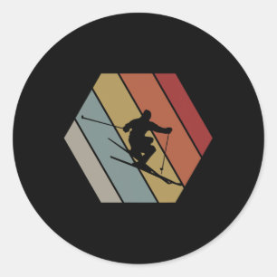 Sticker Rond Skier Rétro Vintage Hiver Cadeau Pour Skieur