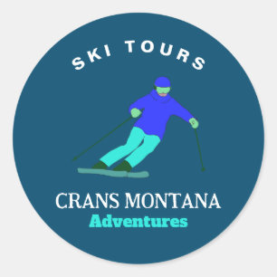 Sticker Rond Skier Sport d'hiver Aventures de ski personnalisé