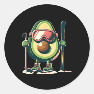 Sticker Rond Skieur à l'avocat avec lunettes de ski perches bot