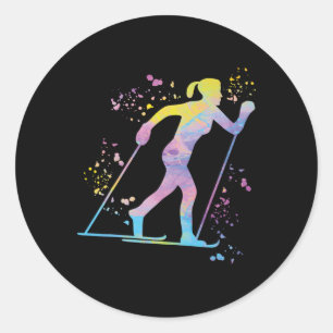 Sticker Rond Skieur Cross Country Ski Nordique Xc 