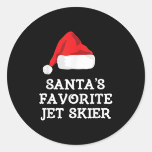 Sticker Rond Skieur en jet ski préféré du Père Noël Noël Xmas S