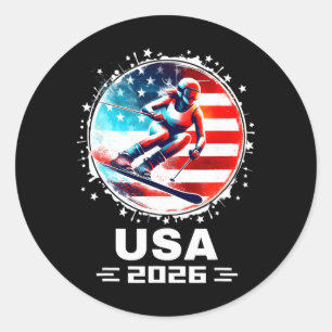 Sticker Rond Skieuse Équipe de Ski Usa 2026 Ski Drapeau América