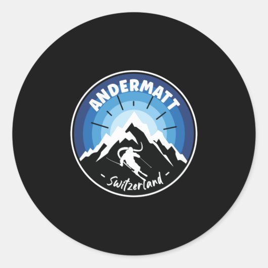 Sticker Rond Skiing In Andermatt Switzerland Blue (Devant)