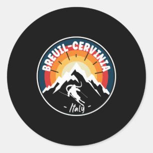 Sticker Rond Skiing In Breuil-Cervinia Italy Vintage