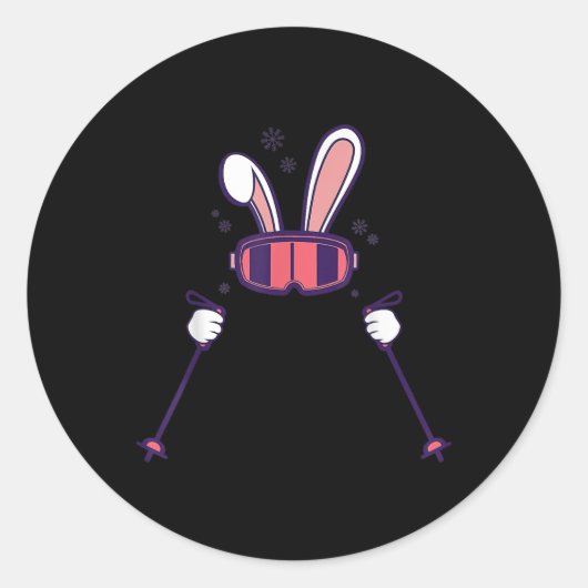 Sticker Rond Skiing Rabbit Ski Poles Ski Goggles Easter Bunny (Devant)
