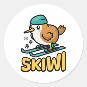 Sticker Rond Skiwi ! Cute Skiing Kiwi Pun