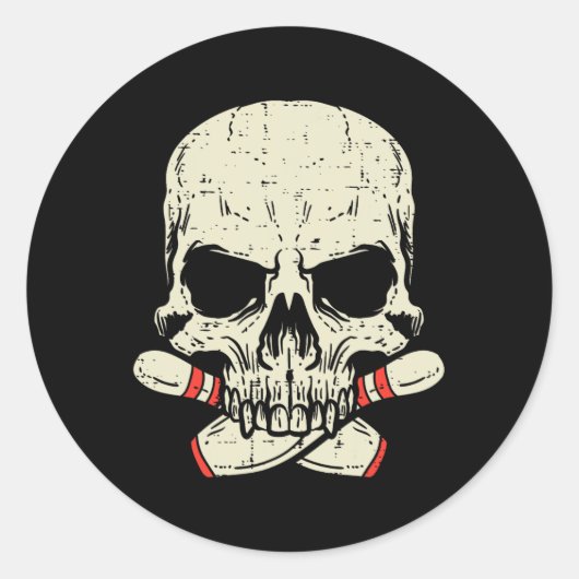 Sticker Rond Skull Bowling Pins Skeleton Head Bowler Hommes gar (Devant)