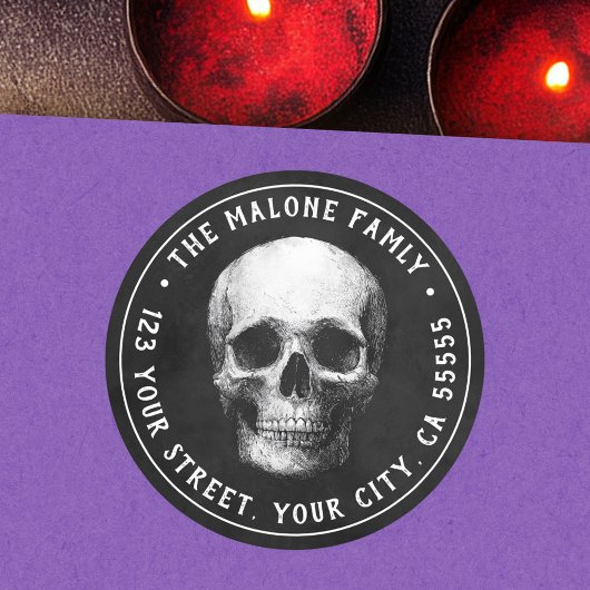 Sticker Rond Skull Halloween black return address