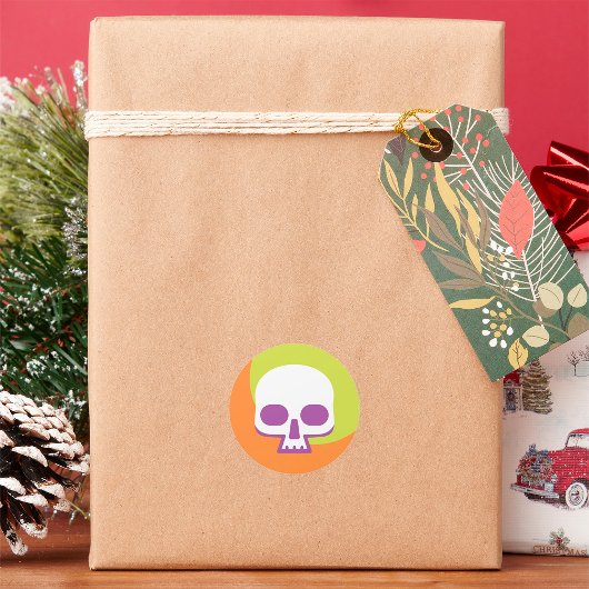 Sticker Rond Skull Icon White Orange Classic