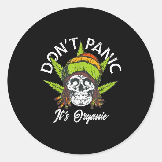 Sticker Rond Skull Jamaica Rasta Funny Don´t Panic It´s Organic (Devant)