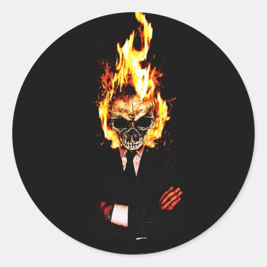 Sticker Rond Skull on fire (Devant)