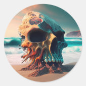 Sticker Rond Skull on the beach (Devant)