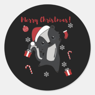 Sticker Rond Skunk Christmas Skunks Winter Animaux