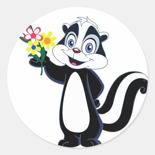 Sticker Rond Skunk conviviale avec fleurs (Devant)