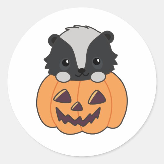 Sticker Rond Skunk Pumpkin Cute Skunks Happy Halloween (Devant)
