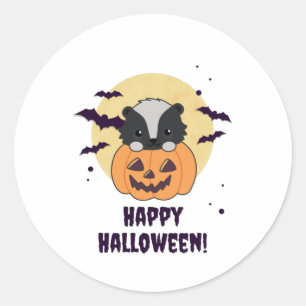 Sticker Rond Skunk Pumpkin Cute Skunks Happy Halloween