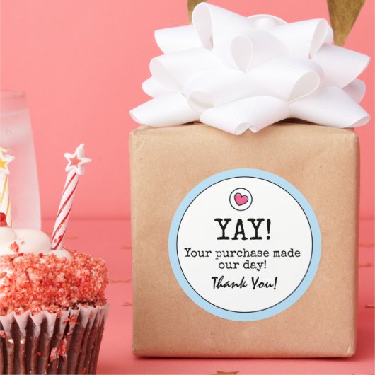 Sticker Rond Sky Blue Retro avec Merci Heart Business (Fête)