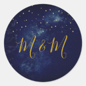 Sticker Rond Sky Moon Gold Stars Mariage bleu (Devant)