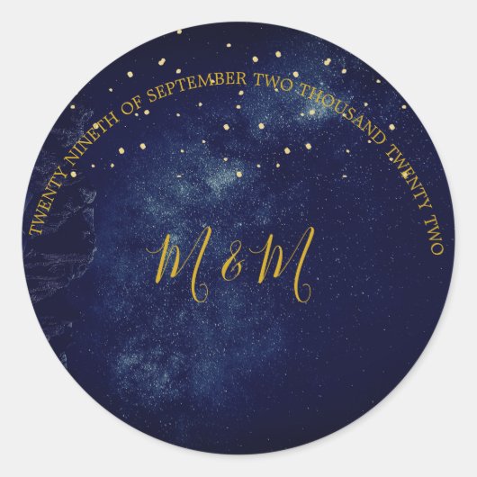 Sticker Rond Sky Moon Gold Stars Mariage bleu (Devant)