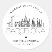 Sticker Rond Skyline de Barcelone | Message de bienvenue du Mar (Devant)