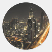 Sticker Rond Skyline de Dubaï la nuit (Devant)