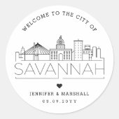 Sticker Rond Skyline de Savannah City | Bienvenue Mariage (Devant)