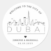 Sticker Rond Skyline Dubaï | Message de bienvenue du Mariage (Devant)