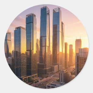Sticker Rond Skyline Radiance – Art du ciel de ville Classique