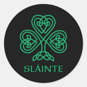Sticker Rond Slainte Irlandais Vert Shamrock Celtic Knot Irland