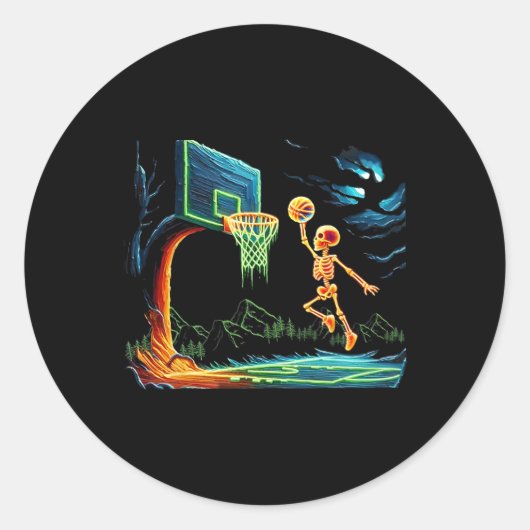 Sticker Rond Slam Dunk Hoop Basketball Halloween Hommes Fans (Devant)