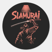 Sticker Rond Slamurai Funny Samurai Pun Tee Japonais Parodie An (Devant)