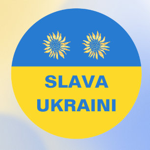 Sticker Rond Slava Ukraini Blue Gold Sunflower Ukraine Soutien