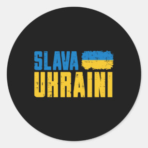 Sticker Rond Slava Ukraini Gloire à l'Ukraine Drapeau Ukrainien