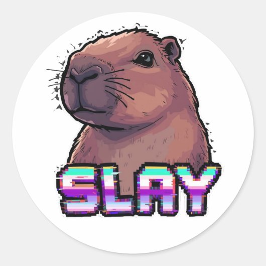 Sticker Rond Slay Capybara Funny Animal Meme (Devant)