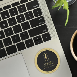 Sticker Rond Sleek Black Gold Feather Noir Contact marketing