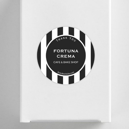 Sticker Rond Sleek Black White Stripe Business Name Thank You