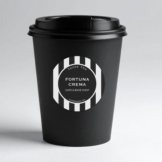 Sticker Rond Sleek Black White Stripe Business Name Thank You