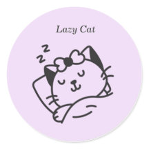 Sleeping cute Cat Purple Sticker.