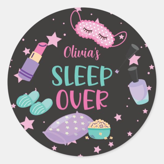 Sticker Rond Sleepover fête noire rose violet d'interpolation p (Devant)